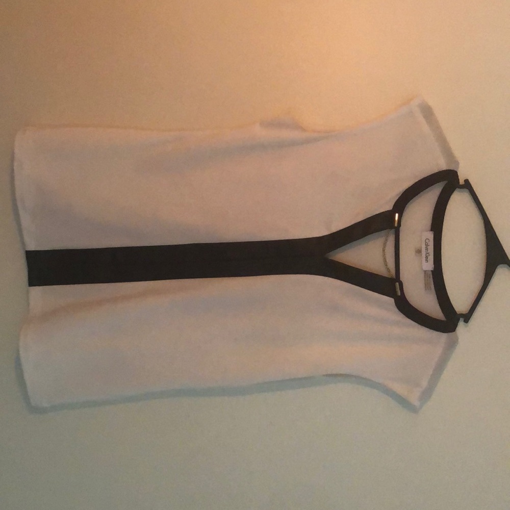 Calvin Klein Sleeveless Leather Accent Blouse